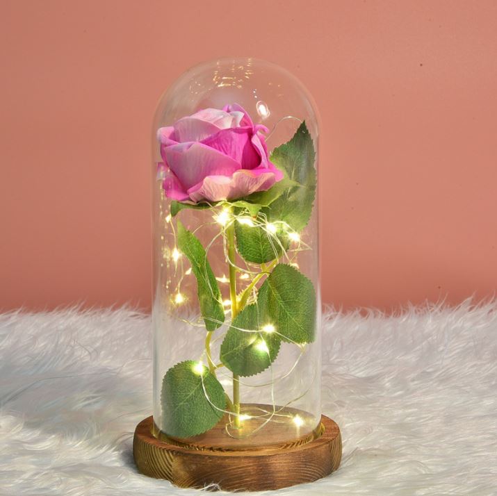 Luz de rosa eterna artificial LED en cubierta de vidrio Decoración para el hogar para el día de San Valentín